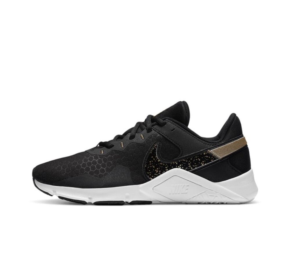 Nike Women's Legend Essential 2 Premium Black Metallic Gold Grain Size 11.5